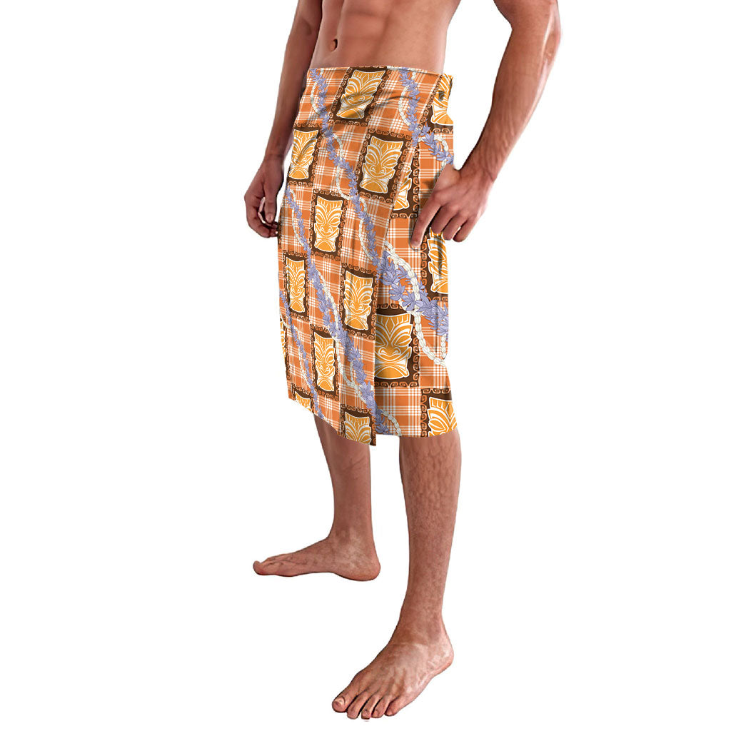 Aloha Hawaii Tiki Palaka Motifs Lavalava Honohono Lei Orange Elegant Vibes