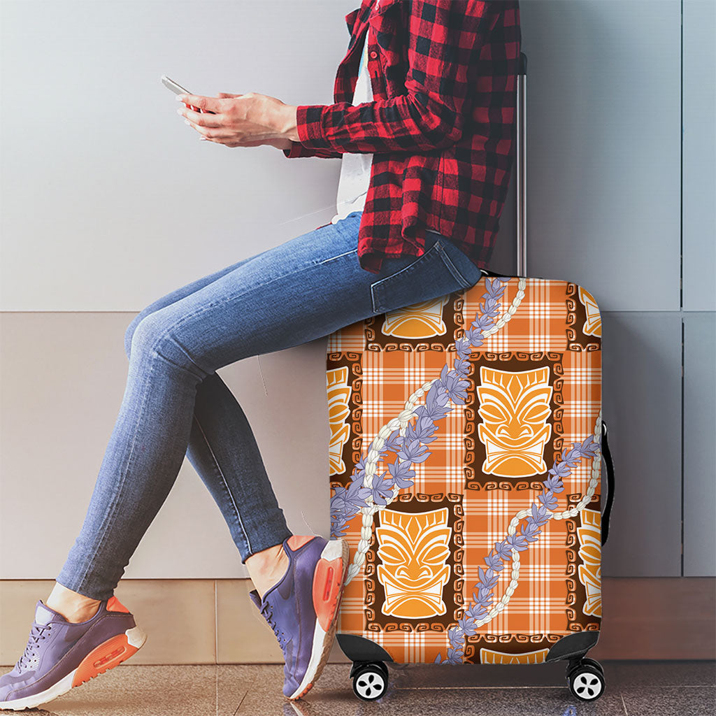 Aloha Hawaii Tiki Palaka Motifs Luggage Cover Honohono Lei Orange Elegant Vibes LT14 - Polynesian Pride