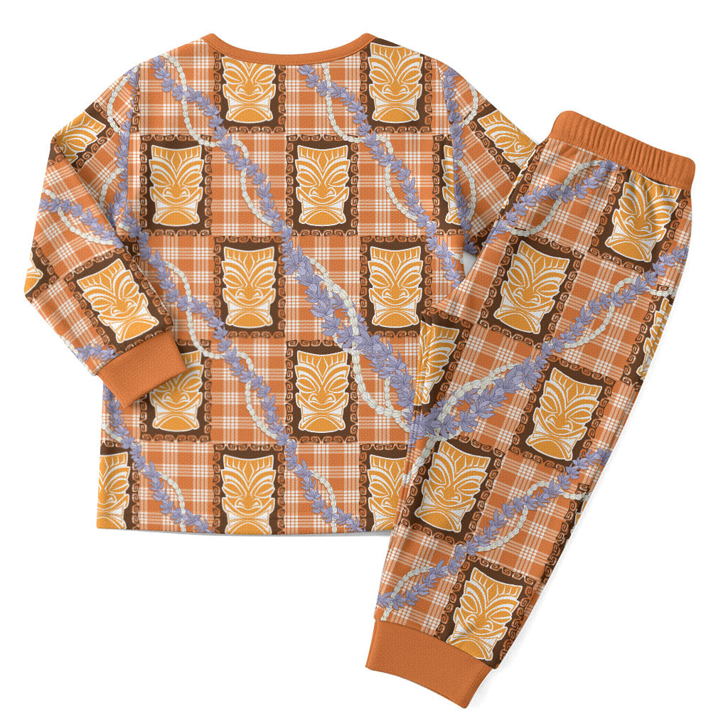 Aloha Hawaii Tiki Palaka Motifs Christmas Pajama Set Honohono Lei Orange Elegant Vibes LT14 - Polynesian Pride