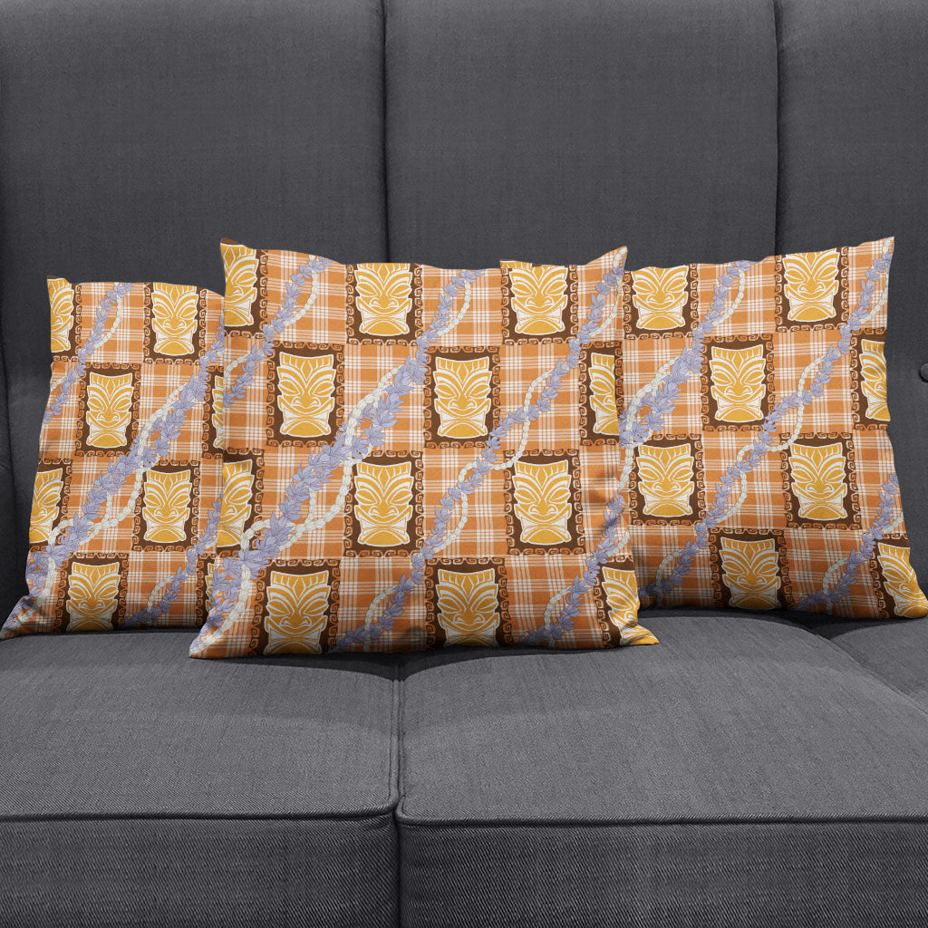 Aloha Hawaii Tiki Palaka Motifs Pillow Cover Honohono Lei Orange Elegant Vibes