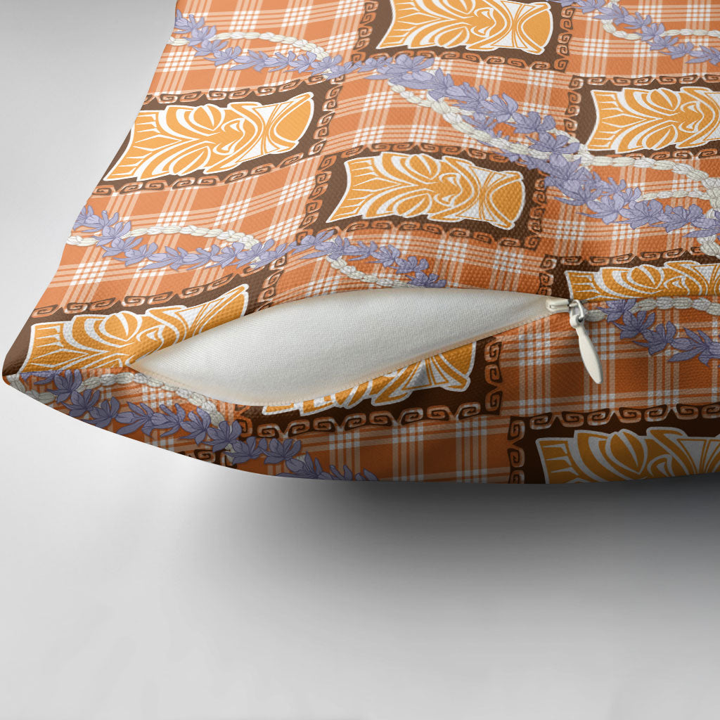 Aloha Hawaii Tiki Palaka Motifs Pillow Cover Honohono Lei Orange Elegant Vibes