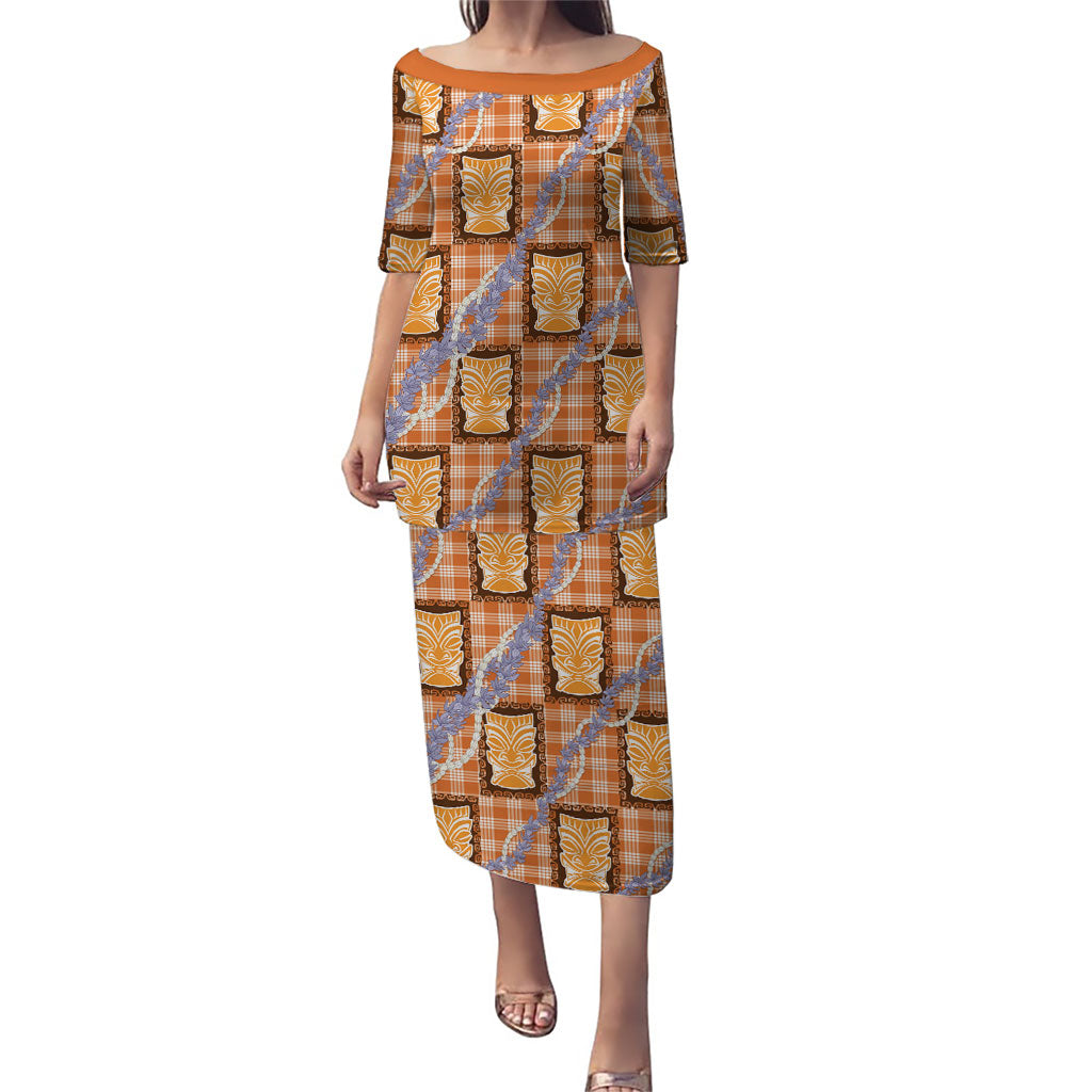 Aloha Hawaii Tiki Palaka Motifs Puletasi Honohono Lei Orange Elegant Vibes