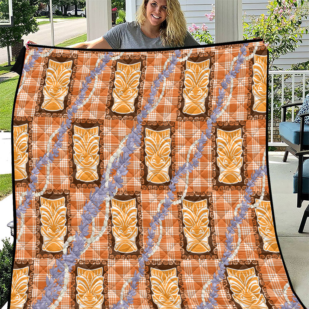 Aloha Hawaii Tiki Palaka Motifs Quilt Honohono Lei Orange Elegant Vibes
