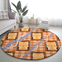 Aloha Hawaii Tiki Palaka Motifs Round Carpet Honohono Lei Orange Elegant Vibes