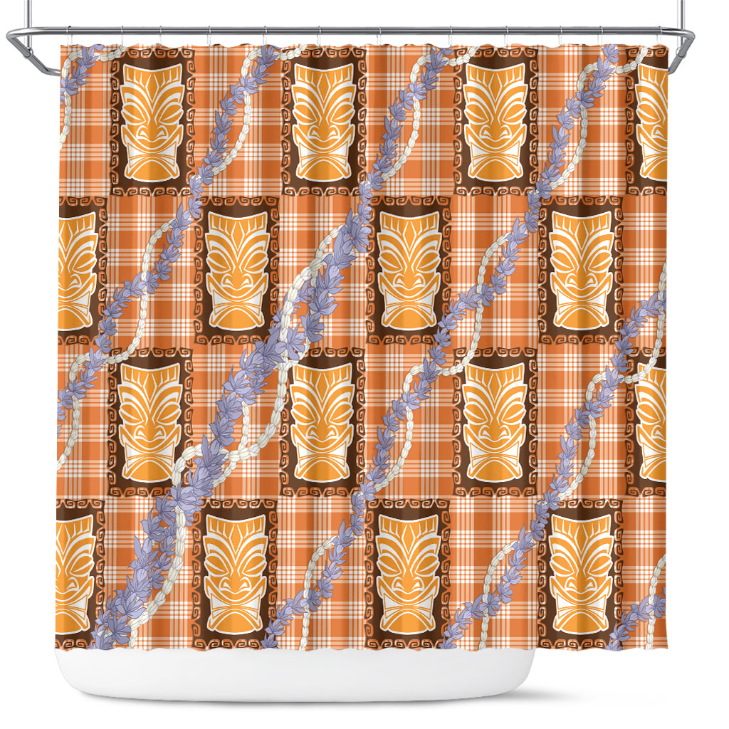 Aloha Hawaii Tiki Palaka Motifs Shower Curtain Honohono Lei Orange Elegant Vibes