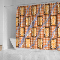 Aloha Hawaii Tiki Palaka Motifs Shower Curtain Honohono Lei Orange Elegant Vibes