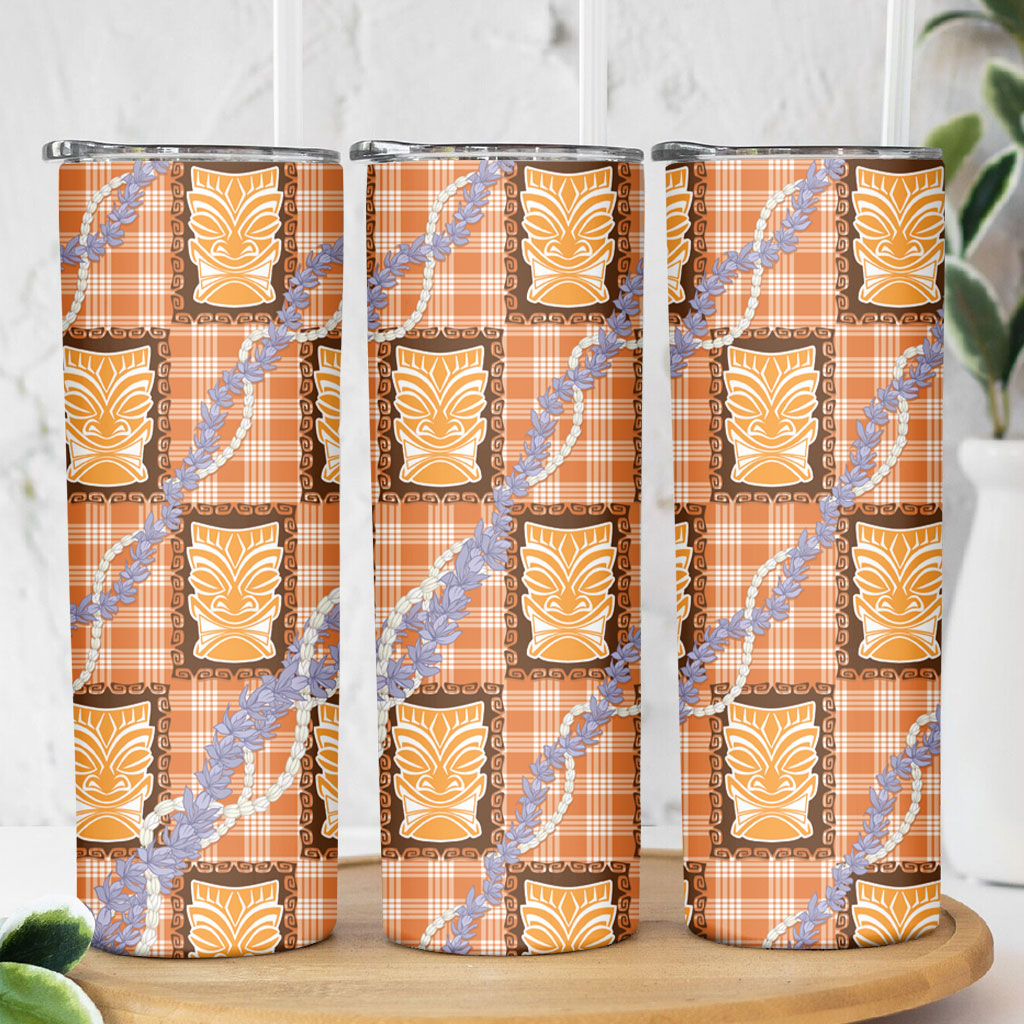 Aloha Hawaii Tiki Palaka Motifs Skinny Tumbler Honohono Lei Orange Elegant Vibes LT14 - Polynesian Pride