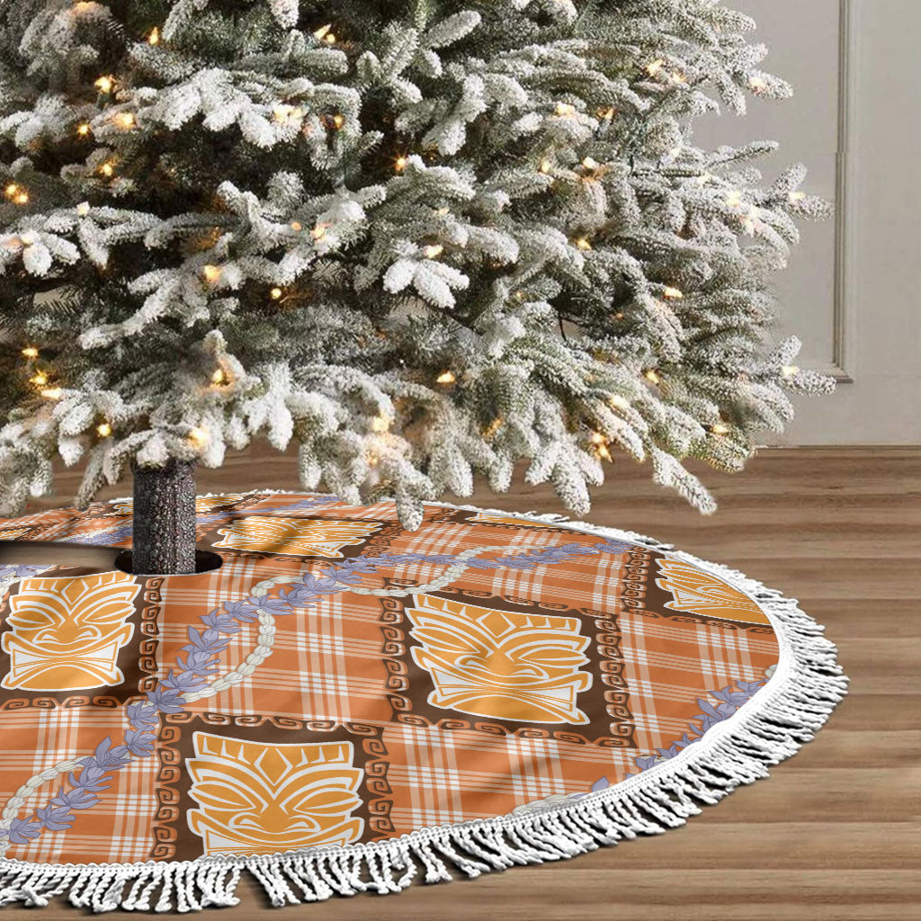 Aloha Hawaii Tiki Palaka Motifs Tree Skirt Honohono Lei Orange Elegant Vibes LT14 - Polynesian Pride