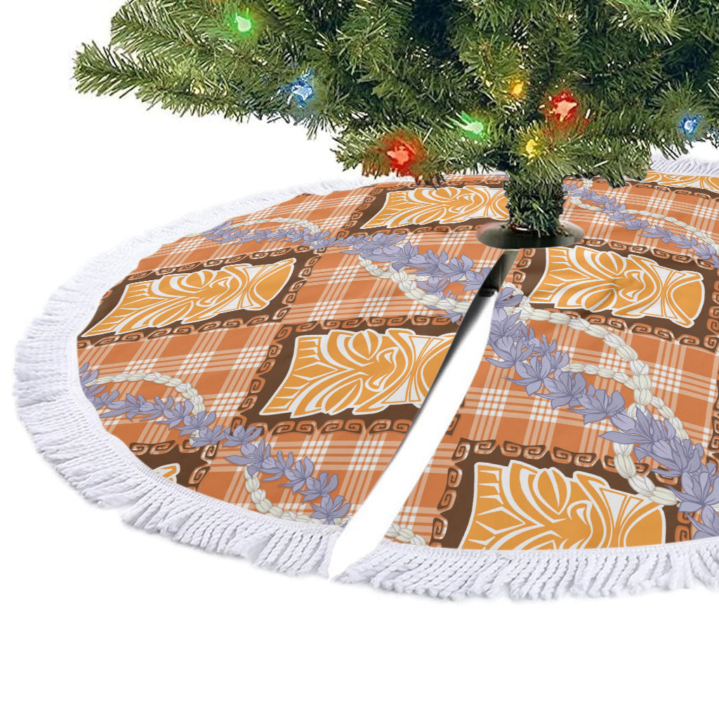 Aloha Hawaii Tiki Palaka Motifs Tree Skirt Honohono Lei Orange Elegant Vibes LT14 - Polynesian Pride