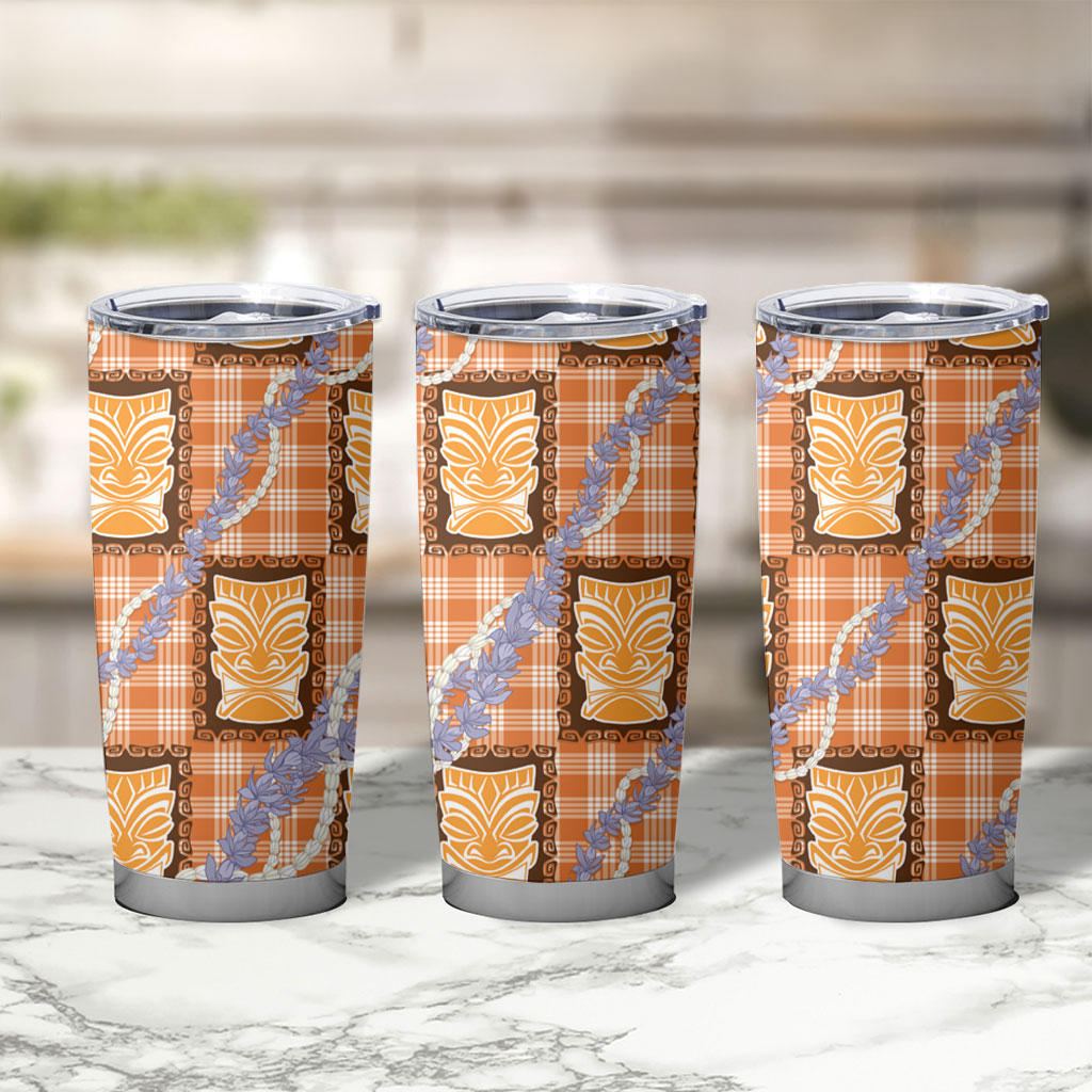 Aloha Hawaii Tiki Palaka Motifs Tumbler Cup Honohono Lei Orange Elegant Vibes