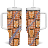 Aloha Hawaii Tiki Palaka Motifs Tumbler With Handle Honohono Lei Orange Elegant Vibes