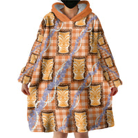 Aloha Hawaii Tiki Palaka Motifs Wearable Blanket Hoodie Honohono Lei Orange Elegant Vibes LT14 - Polynesian Pride
