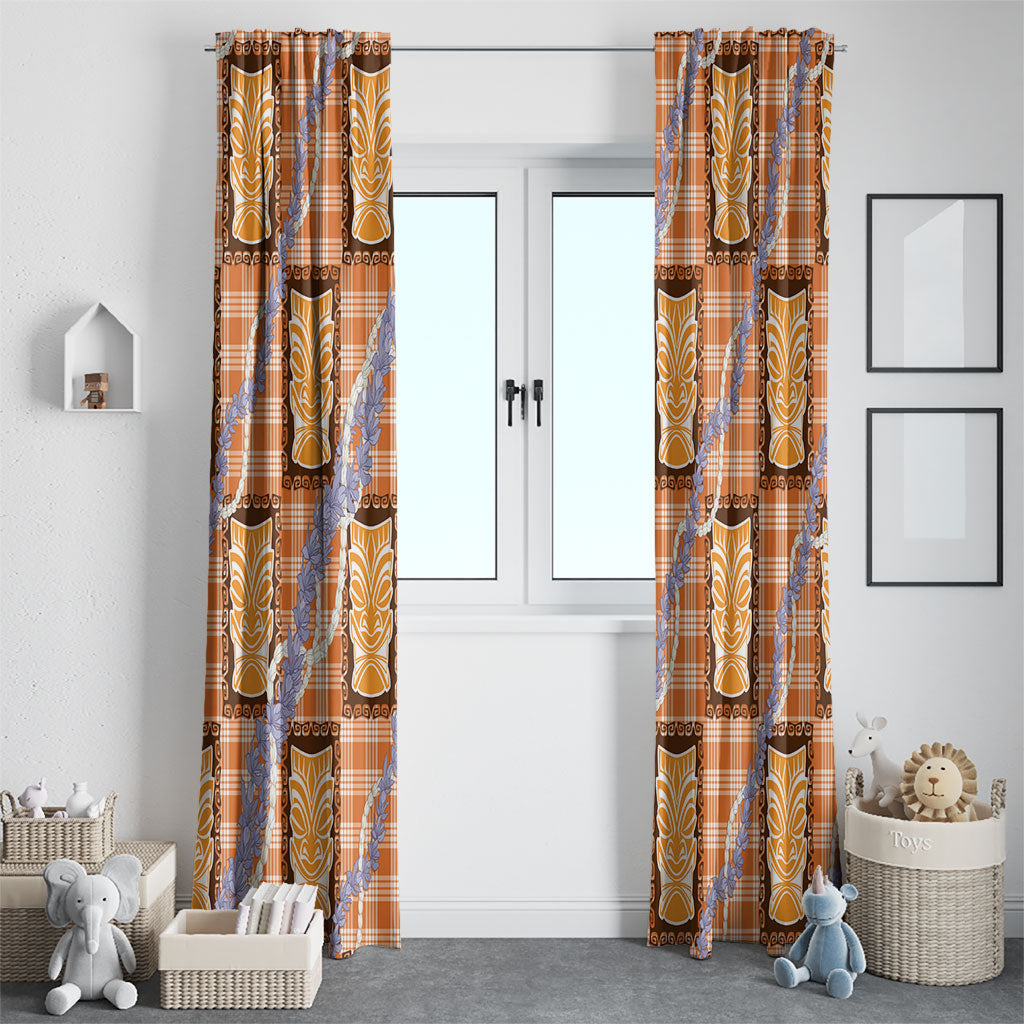 Aloha Hawaii Tiki Palaka Motifs Window Curtain Honohono Lei Orange Elegant Vibes