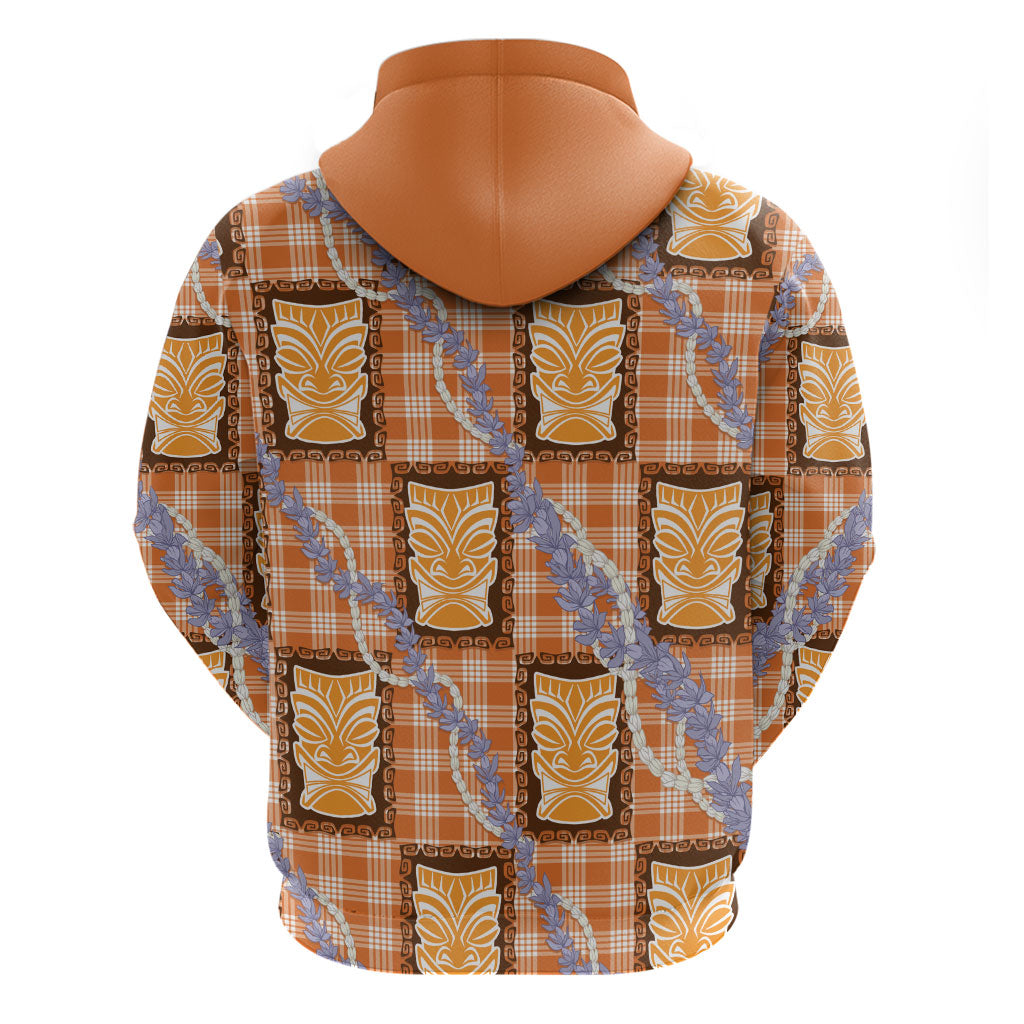 Aloha Hawaii Tiki Palaka Motifs Zip Hoodie Honohono Lei Orange Elegant Vibes LT14 - Polynesian Pride