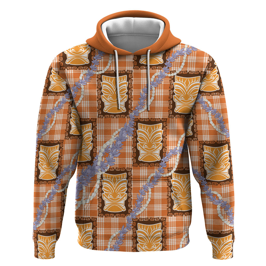 Aloha Hawaii Tiki Palaka Motifs Zip Hoodie Honohono Lei Orange Elegant Vibes LT14 Pullover Hoodie Orange - Polynesian Pride