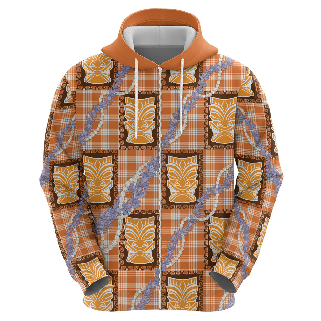Aloha Hawaii Tiki Palaka Motifs Zip Hoodie Honohono Lei Orange Elegant Vibes LT14 - Polynesian Pride
