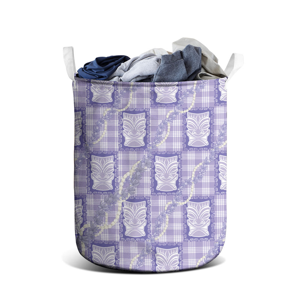 Aloha Hawaii Tiki Palaka Motifs Laundry Basket Honohono Lei Purple Elegant Vibes