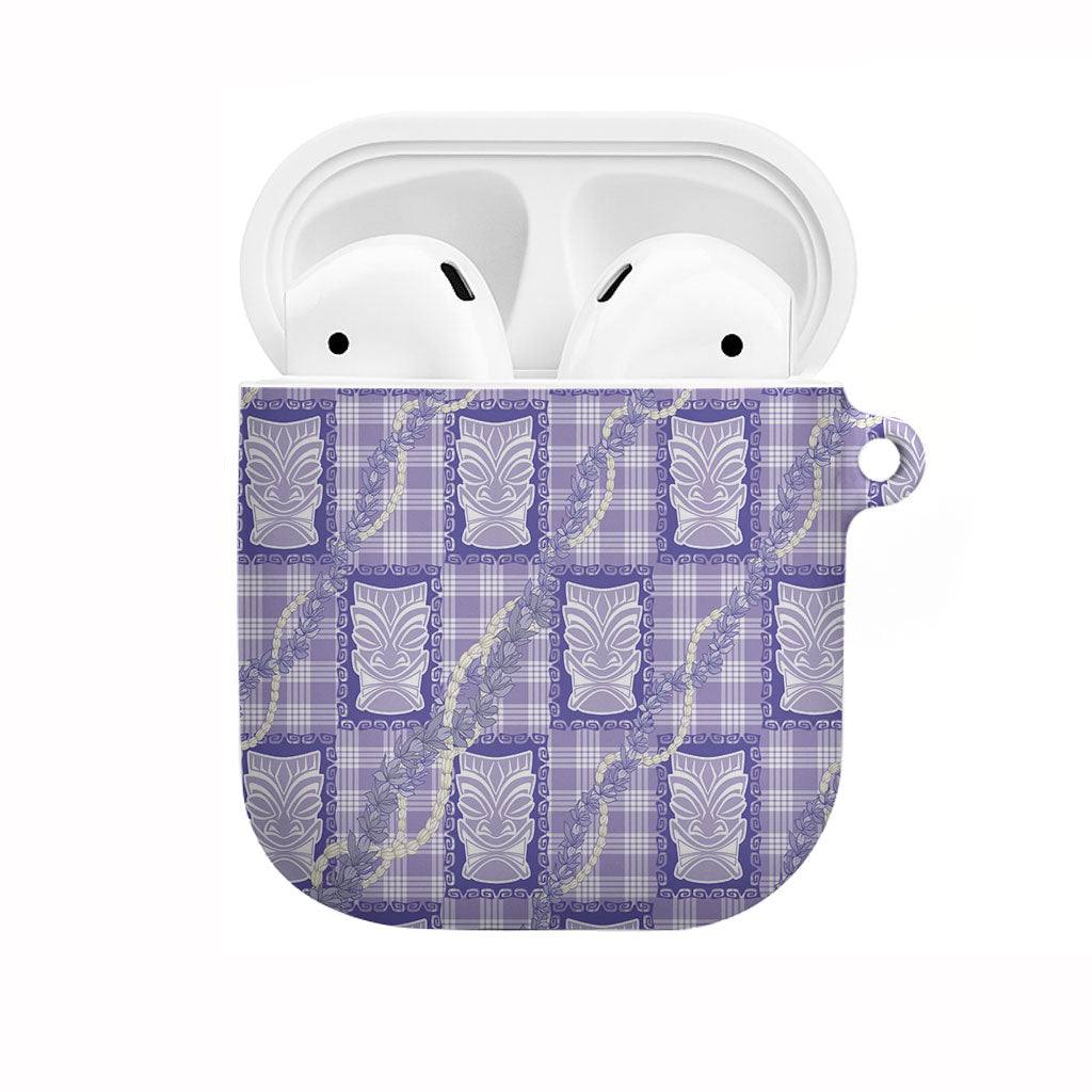 Aloha Hawaii Tiki Palaka Motifs AirPods Case Honohono Lei Purple Elegant Vibes