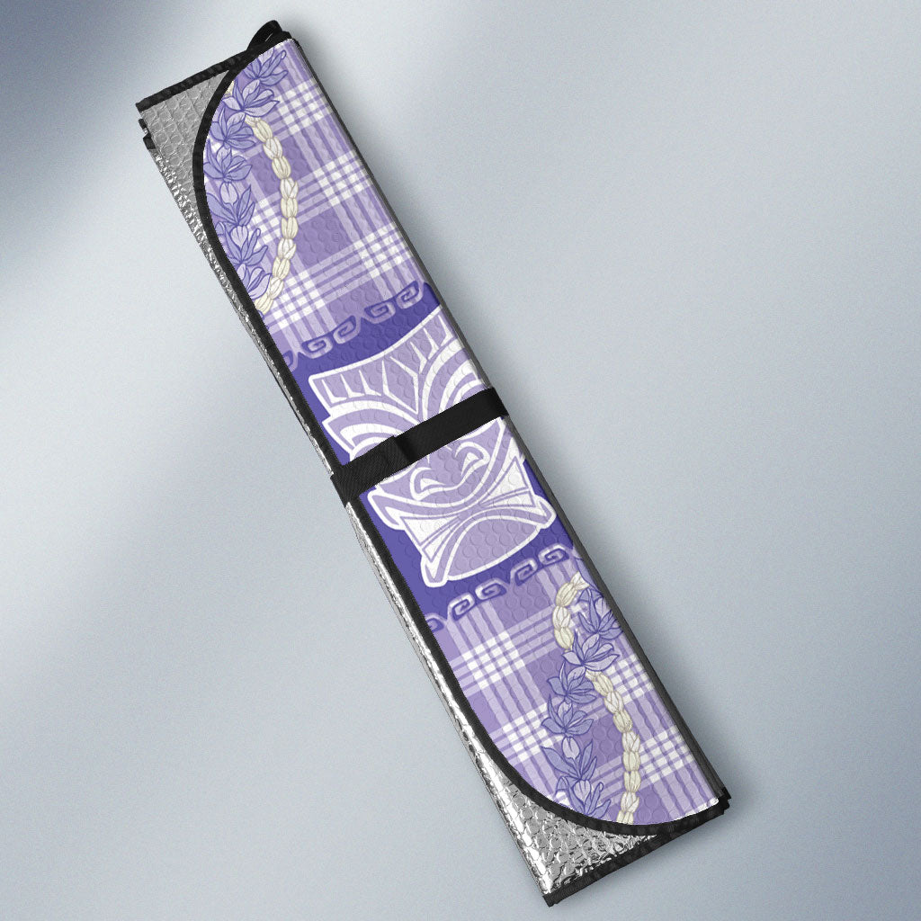 Aloha Hawaii Tiki Palaka Motifs Auto Sun Shade Honohono Lei Purple Elegant Vibes