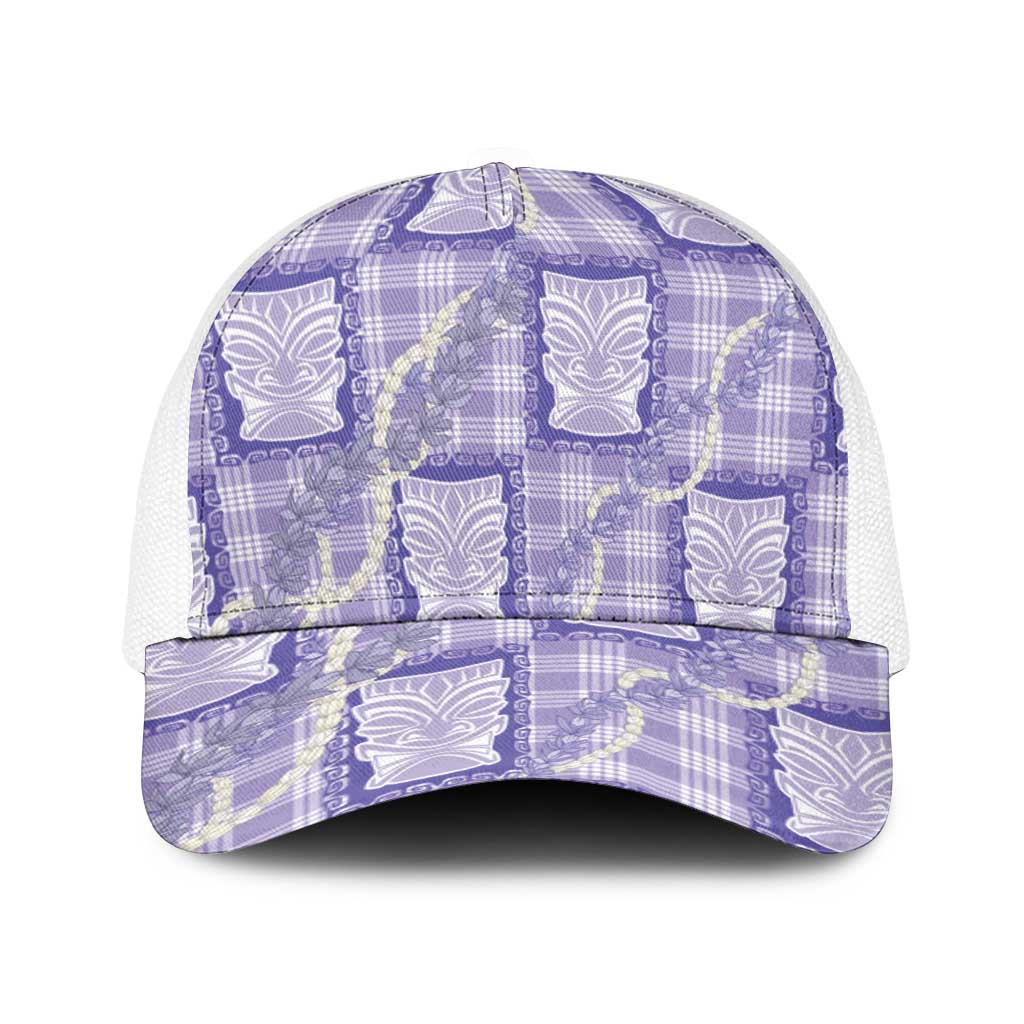 Aloha Hawaii Tiki Palaka Motifs Baseball Net Cap Honohono Lei Purple Elegant Vibes LT14 One Size White Purple - Polynesian Pride