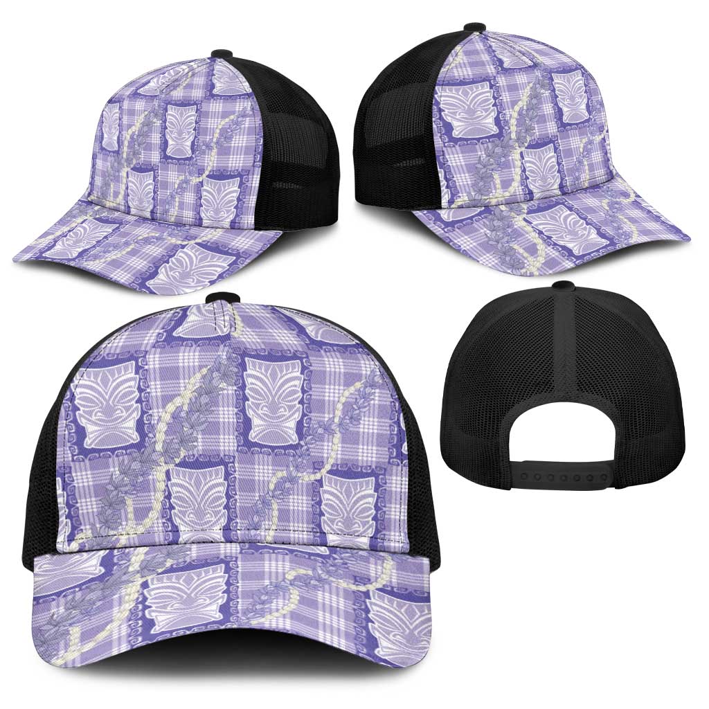 Aloha Hawaii Tiki Palaka Motifs Baseball Net Cap Honohono Lei Purple Elegant Vibes LT14 - Polynesian Pride