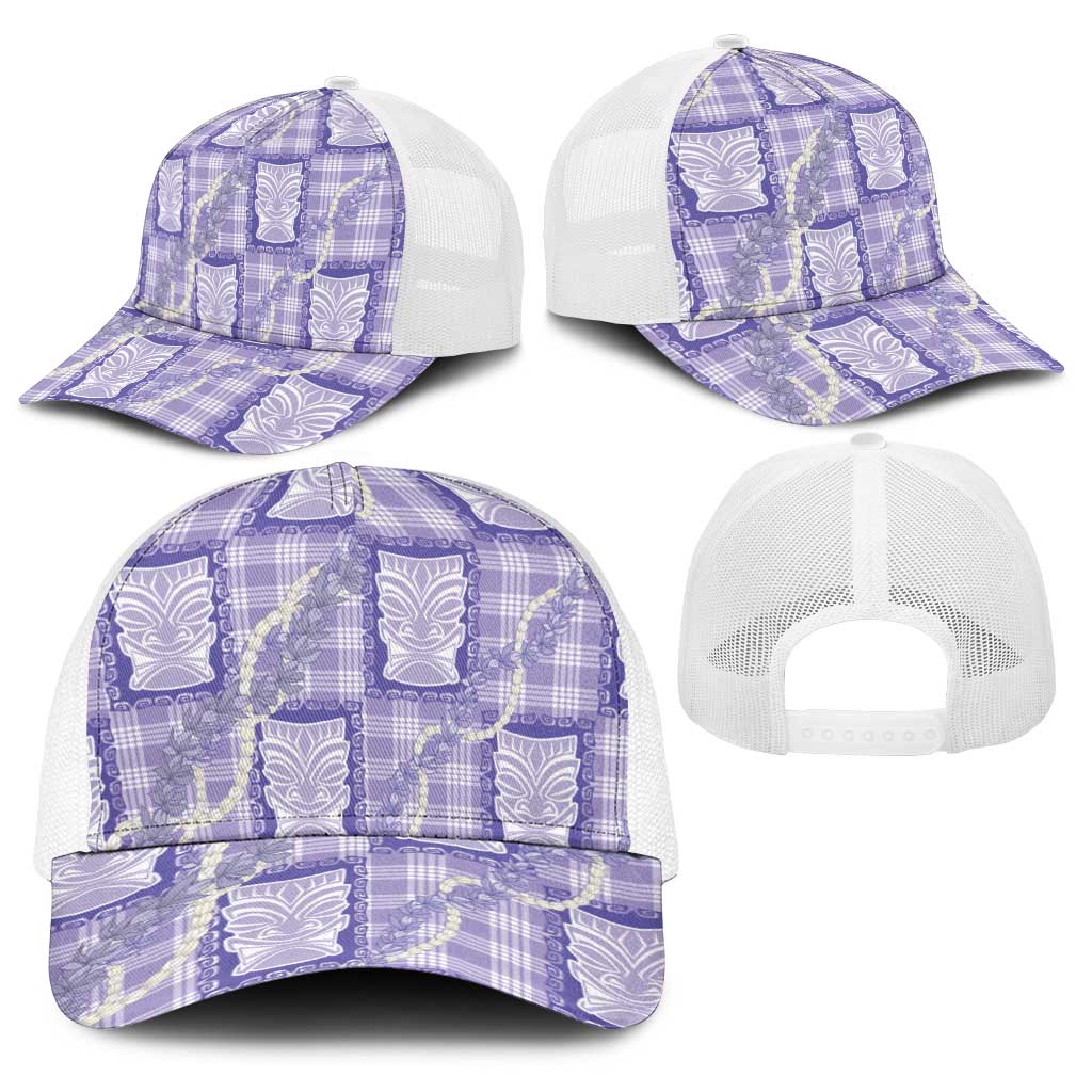 Aloha Hawaii Tiki Palaka Motifs Baseball Net Cap Honohono Lei Purple Elegant Vibes LT14 - Polynesian Pride