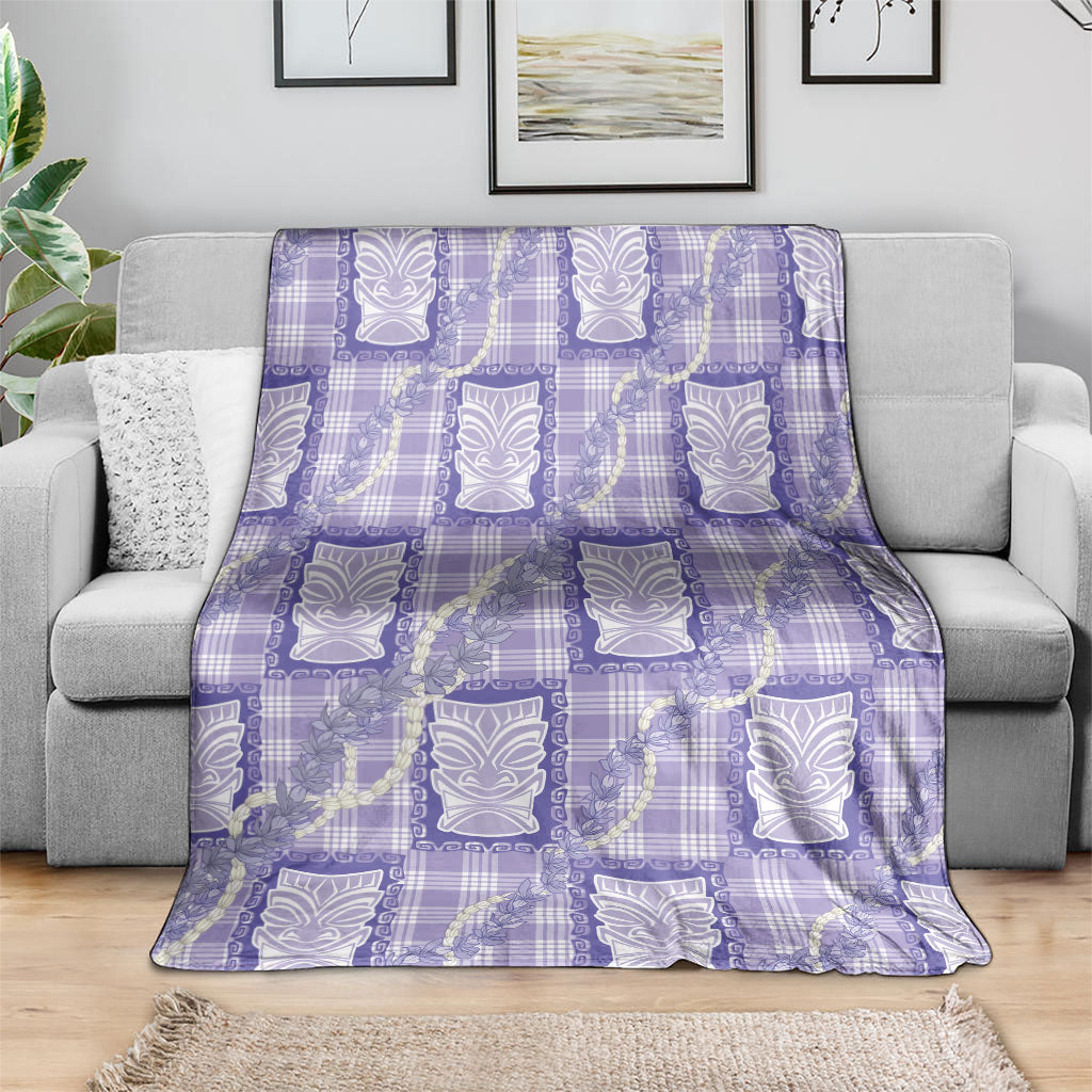 Aloha Hawaii Tiki Palaka Motifs Blanket Honohono Lei Purple Elegant Vibes