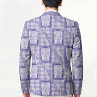 Aloha Hawaii Tiki Palaka Motifs Blazer Honohono Lei Purple Elegant Vibes