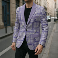 Aloha Hawaii Tiki Palaka Motifs Blazer Honohono Lei Purple Elegant Vibes