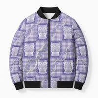 Aloha Hawaii Tiki Palaka Motifs Bomber Puffer Jacket Honohono Lei Purple Elegant Vibes