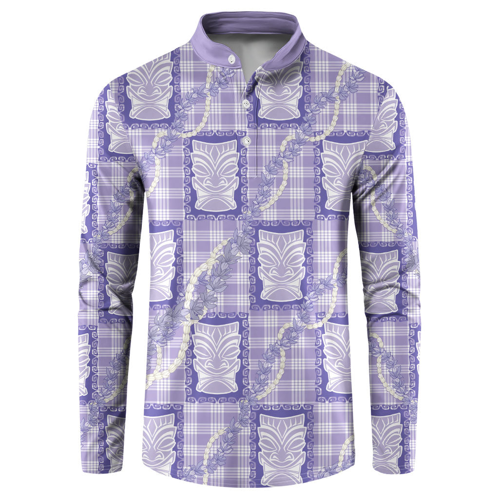 Aloha Hawaii Tiki Palaka Motifs Button Sweatshirt Honohono Lei Purple Elegant Vibes