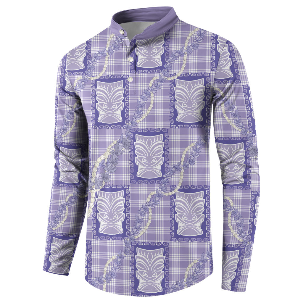 Aloha Hawaii Tiki Palaka Motifs Button Sweatshirt Honohono Lei Purple Elegant Vibes