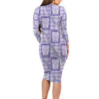 Aloha Hawaii Tiki Palaka Motifs Family Matching Long Sleeve Bodycon Dress and Hawaiian Shirt Honohono Lei Purple Elegant Vibes LT14 - Polynesian Pride