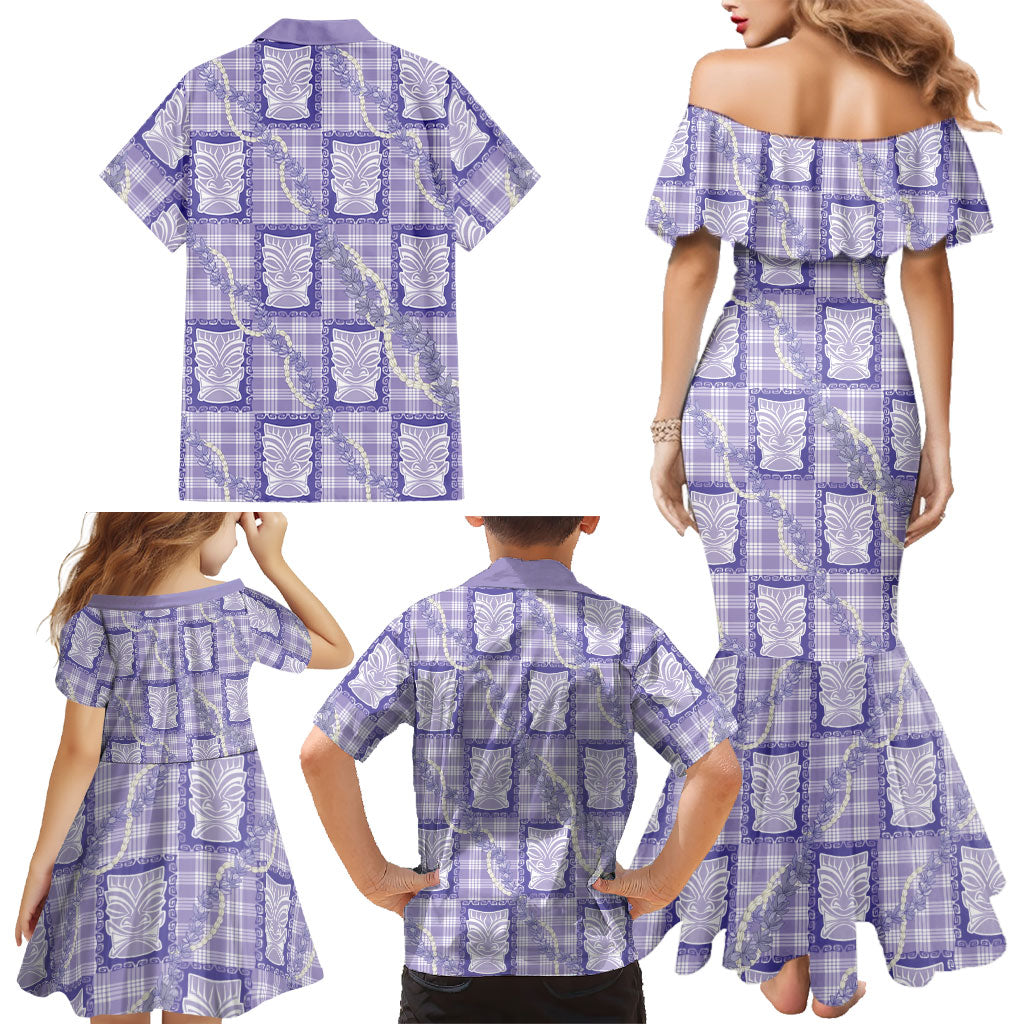 Aloha Hawaii Tiki Palaka Motifs Family Matching Mermaid Dress and Hawaiian Shirt Honohono Lei Purple Elegant Vibes LT14 - Polynesian Pride