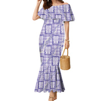 Aloha Hawaii Tiki Palaka Motifs Family Matching Mermaid Dress and Hawaiian Shirt Honohono Lei Purple Elegant Vibes LT14 Mom's Dress Purple - Polynesian Pride