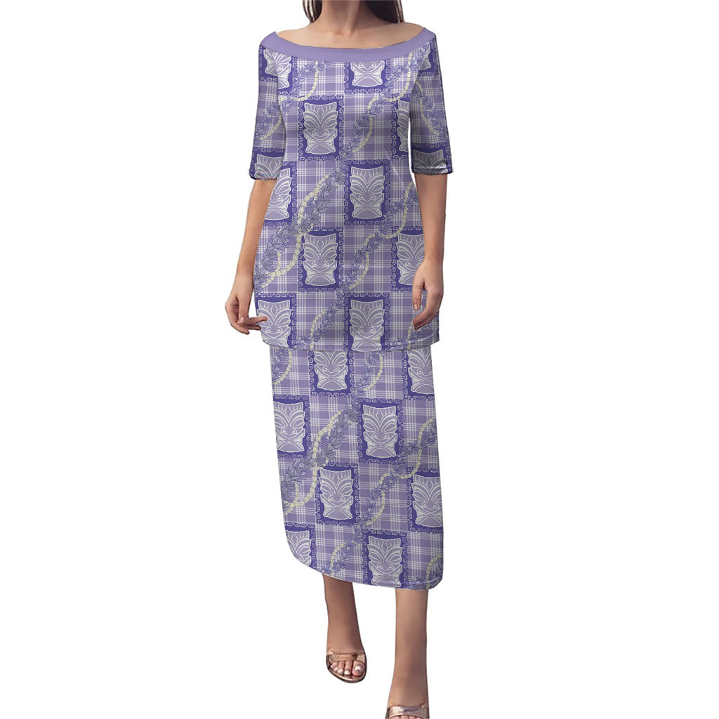 Aloha Hawaii Tiki Palaka Motifs Family Matching Puletasi and Hawaiian Shirt Honohono Lei Purple Elegant Vibes LT14 Mom's Dress Purple - Polynesian Pride