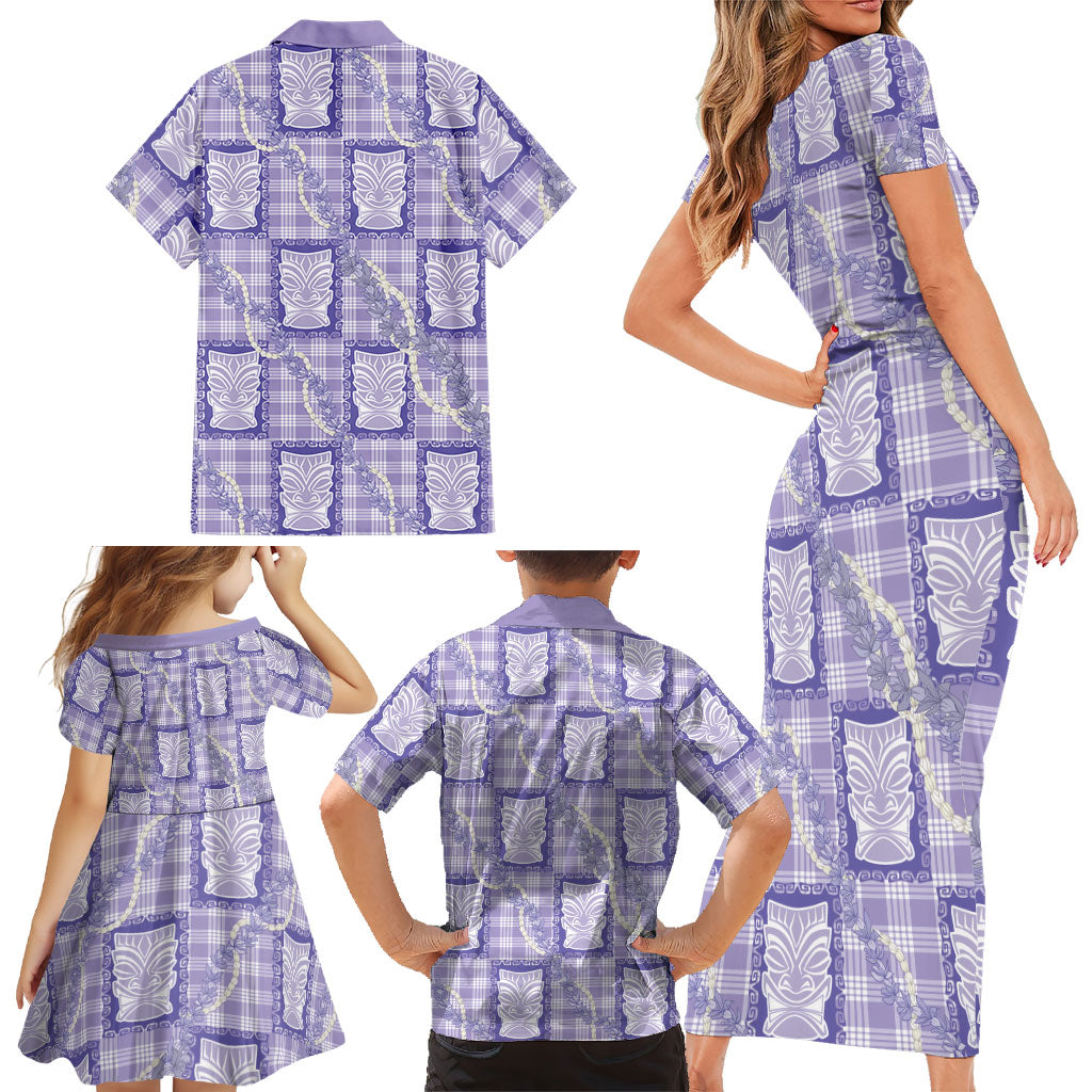 Aloha Hawaii Tiki Palaka Motifs Family Matching Short Sleeve Bodycon Dress and Hawaiian Shirt Honohono Lei Purple Elegant Vibes LT14 - Polynesian Pride