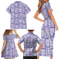 Aloha Hawaii Tiki Palaka Motifs Family Matching Short Sleeve Bodycon Dress and Hawaiian Shirt Honohono Lei Purple Elegant Vibes LT14 - Polynesian Pride