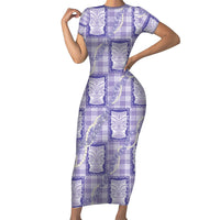 Aloha Hawaii Tiki Palaka Motifs Family Matching Short Sleeve Bodycon Dress and Hawaiian Shirt Honohono Lei Purple Elegant Vibes LT14 Mom's Dress Purple - Polynesian Pride