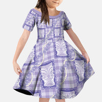 Aloha Hawaii Tiki Palaka Motifs Family Matching Summer Maxi Dress and Hawaiian Shirt Honohono Lei Purple Elegant Vibes LT14 Daughter's Dress Purple - Polynesian Pride