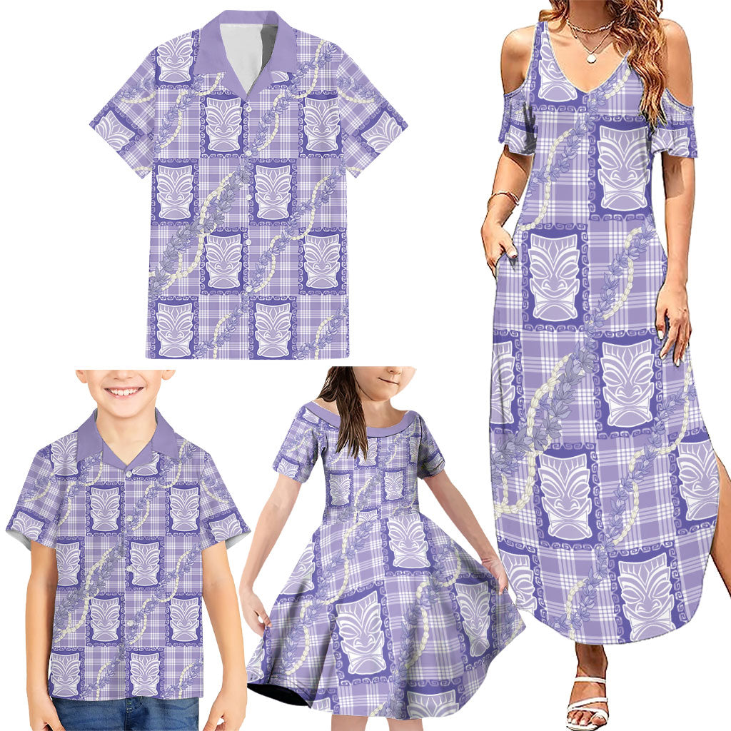 Aloha Hawaii Tiki Palaka Motifs Family Matching Summer Maxi Dress and Hawaiian Shirt Honohono Lei Purple Elegant Vibes LT14 - Polynesian Pride