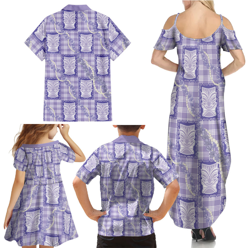 Aloha Hawaii Tiki Palaka Motifs Family Matching Summer Maxi Dress and Hawaiian Shirt Honohono Lei Purple Elegant Vibes LT14 - Polynesian Pride