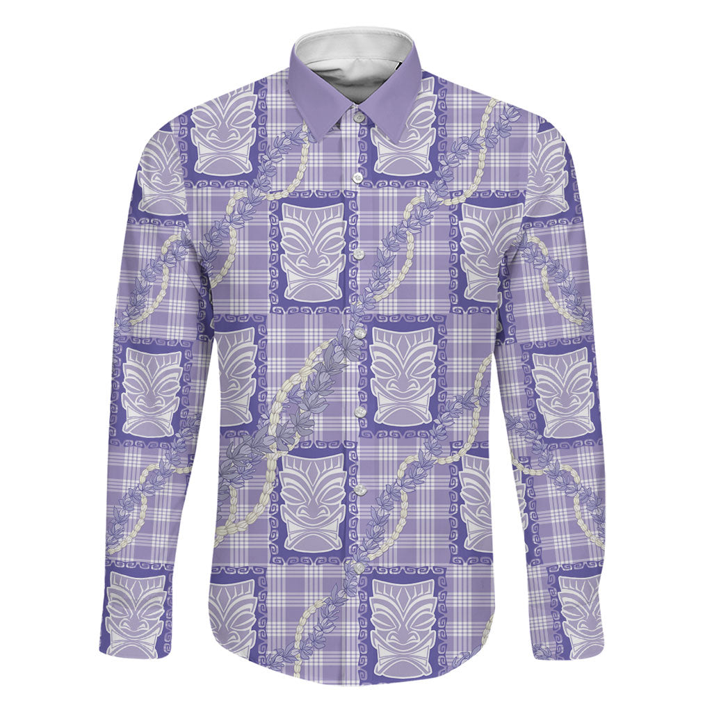 Aloha Hawaii Tiki Palaka Motifs Family Matching Summer Maxi Dress and Hawaiian Shirt Honohono Lei Purple Elegant Vibes LT14 Dad's Shirt - Long Sleeve Purple - Polynesian Pride