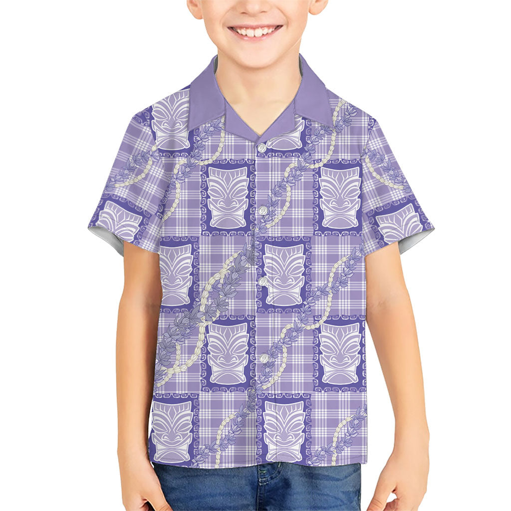 Aloha Hawaii Tiki Palaka Motifs Family Matching Summer Maxi Dress and Hawaiian Shirt Honohono Lei Purple Elegant Vibes LT14 Son's Shirt Purple - Polynesian Pride