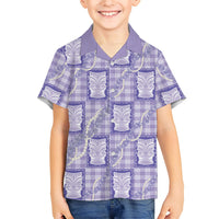 Aloha Hawaii Tiki Palaka Motifs Family Matching Summer Maxi Dress and Hawaiian Shirt Honohono Lei Purple Elegant Vibes LT14 Son's Shirt Purple - Polynesian Pride