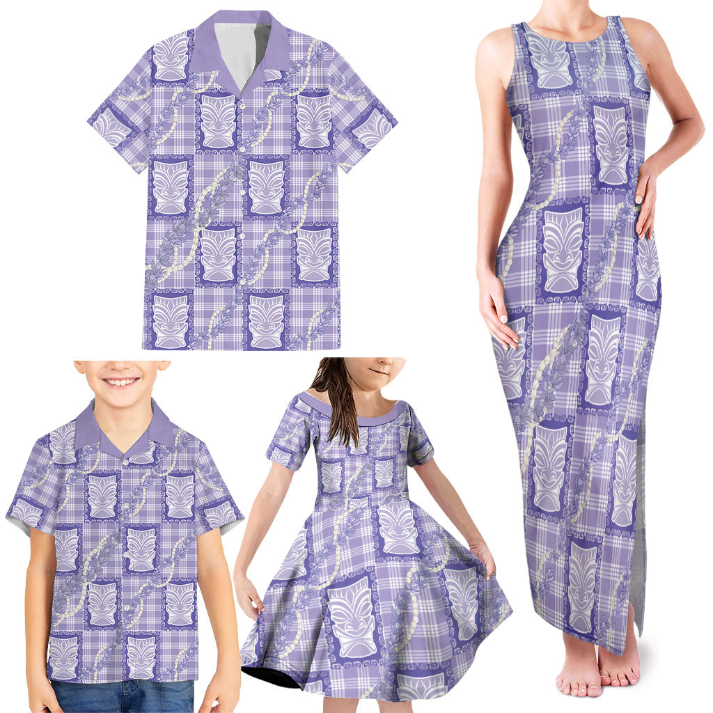 Aloha Hawaii Tiki Palaka Motifs Family Matching Tank Maxi Dress and Hawaiian Shirt Honohono Lei Purple Elegant Vibes LT14 - Polynesian Pride