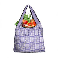 Aloha Hawaii Tiki Palaka Motifs Grocery Bag Honohono Lei Purple Elegant Vibes