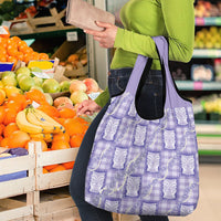 Aloha Hawaii Tiki Palaka Motifs Grocery Bag Honohono Lei Purple Elegant Vibes