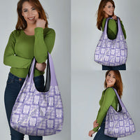 Aloha Hawaii Tiki Palaka Motifs Grocery Bag Honohono Lei Purple Elegant Vibes