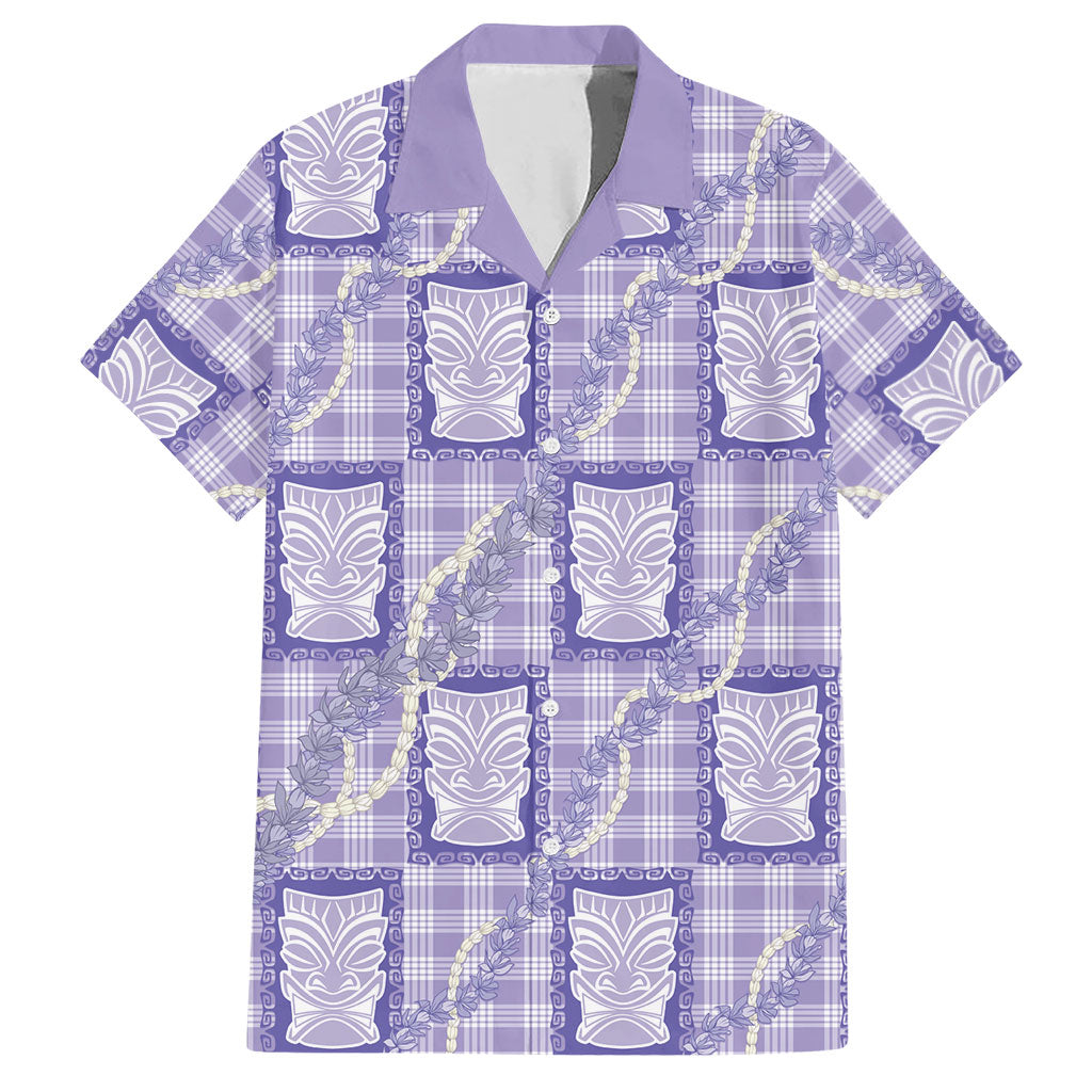 Aloha Hawaii Tiki Palaka Motifs Hawaiian Shirt Honohono Lei Purple Elegant Vibes